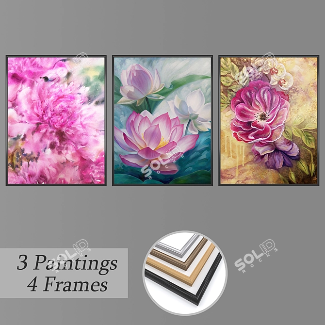 Artistic Wall Paintings Set 3D model image 1