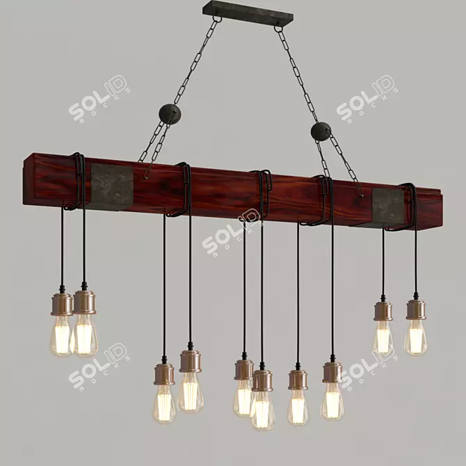 Rustic Wooden Chandelier | 10-Light Industrial Pendant 3D model image 1