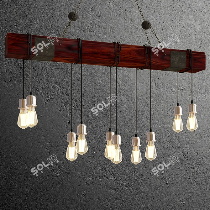 Rustic Wooden Chandelier | 10-Light Industrial Pendant 3D model image 2