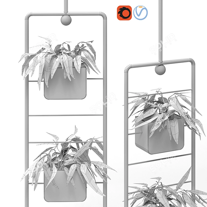 Metal Hanging Lamp: Indoor Leaf Plant Pot Partition 3D model image 2