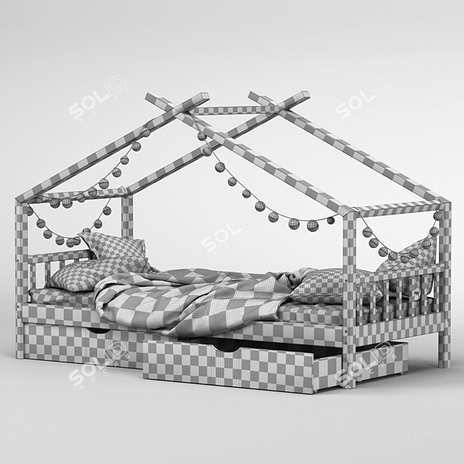 VitaliSpa Toddler Floor Bed: Solid Wood, 2 Drawers 3D model image 4