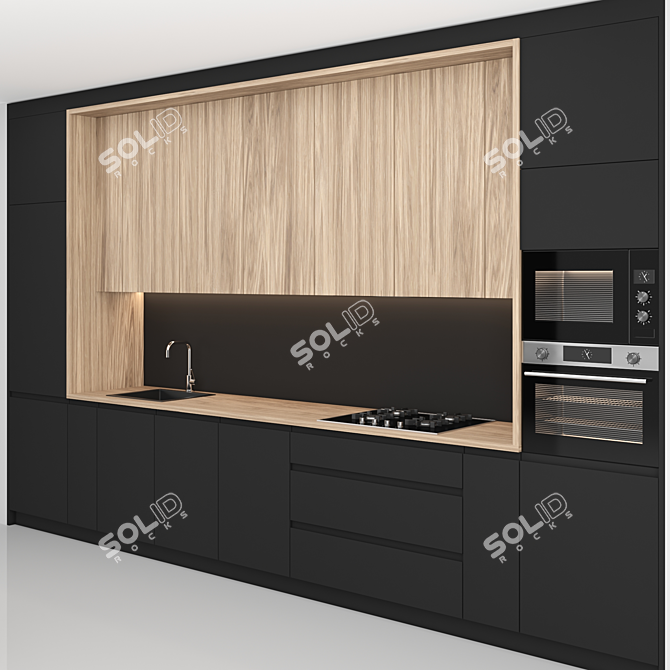 Modern Island Kitchen: Editable Modules, High-Quality Textures 3D model image 2