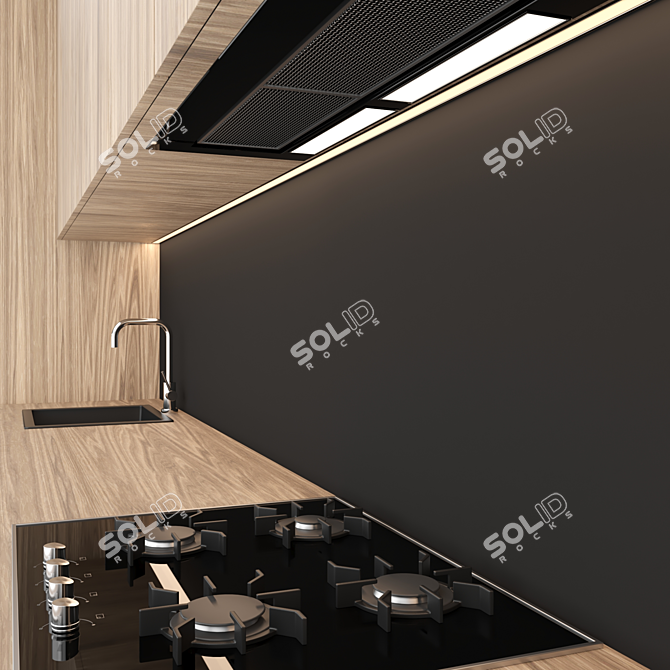 Modern Island Kitchen: Editable Modules, High-Quality Textures 3D model image 3