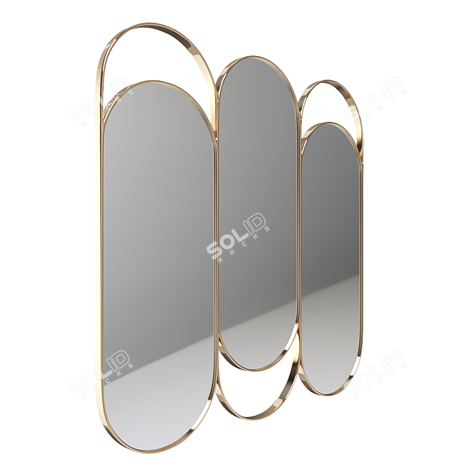 Elegant Triple Brass Mirror 3D model image 3