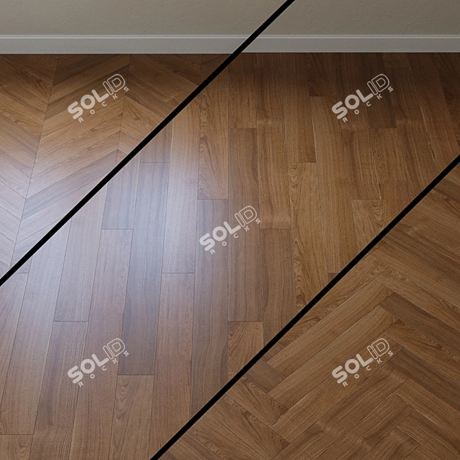 Upofloor Oak Parquet Board: French Chevron Design 3D model image 1