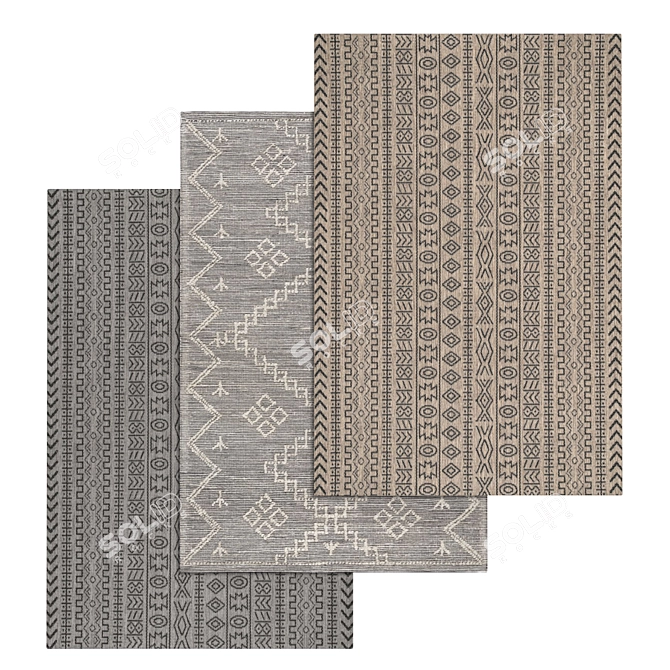 Luxury Set of 3 High-Quality Carpets 3D model image 1