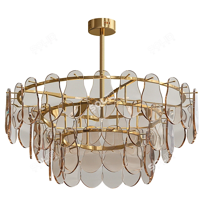 Elegant Gold & White Smoke Glass Chandelier 3D model image 1