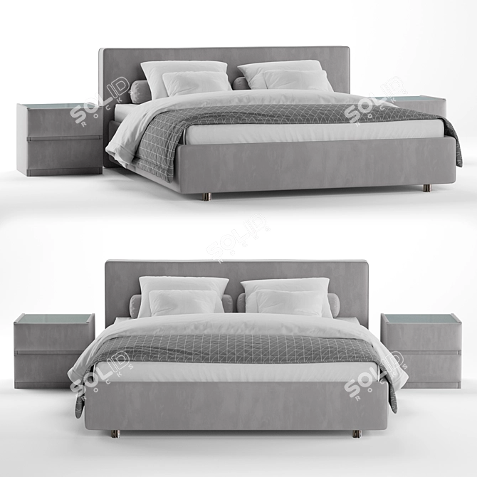 Title: Luiza Grand Bed with Oscar Side Tables 3D model image 1