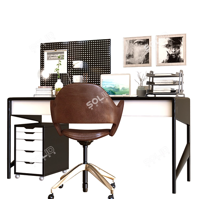 Sleek Office Desk Set 3D model image 4