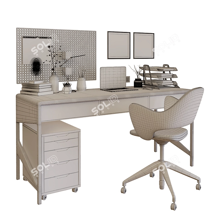 Sleek Office Desk Set 3D model image 5