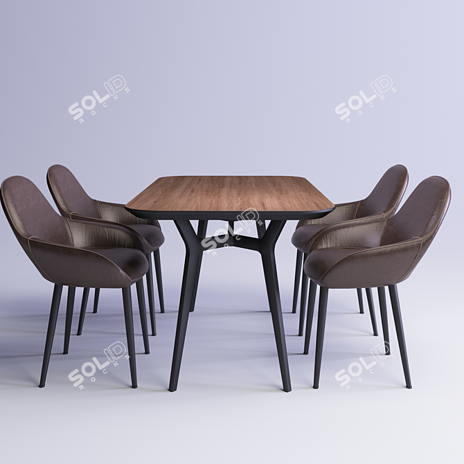 Unika Johann Walnut Table with Ervin Designer Chairs 3D model image 3
