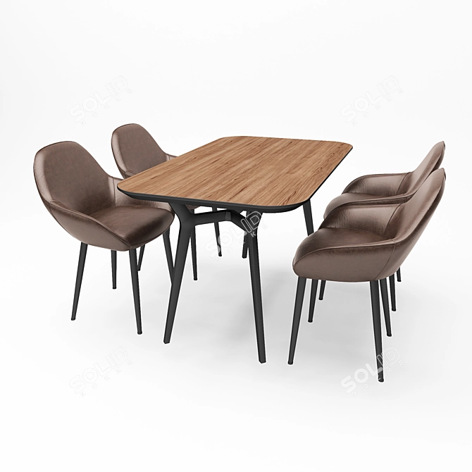 Unika Johann Walnut Table with Ervin Designer Chairs 3D model image 4