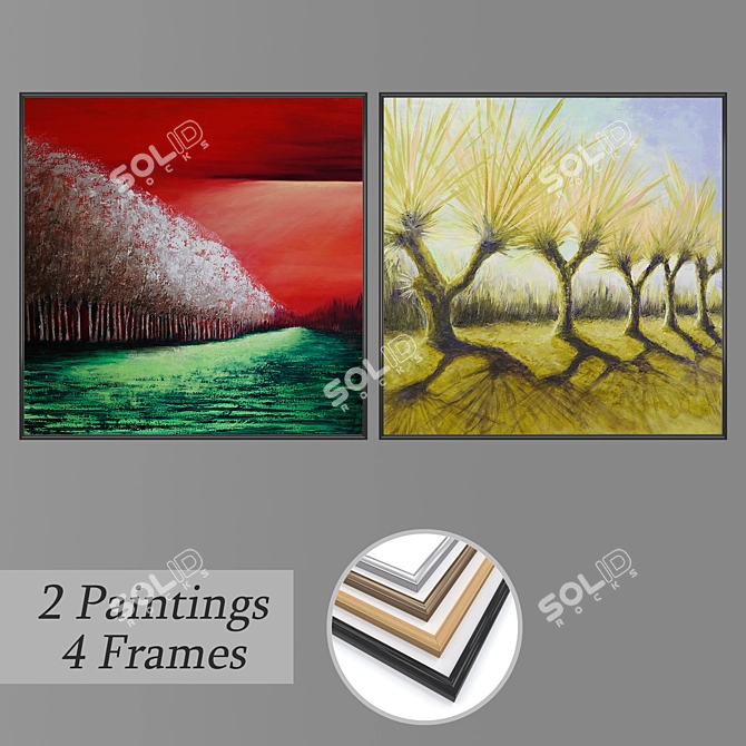 Modern Wall Art Set with Frames 3D model image 1