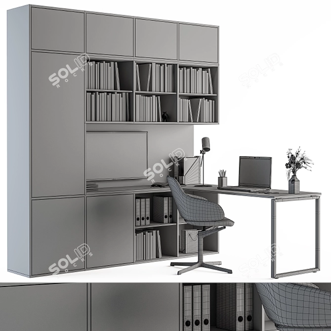 Executive L-Shaped Desk Set 3D model image 4