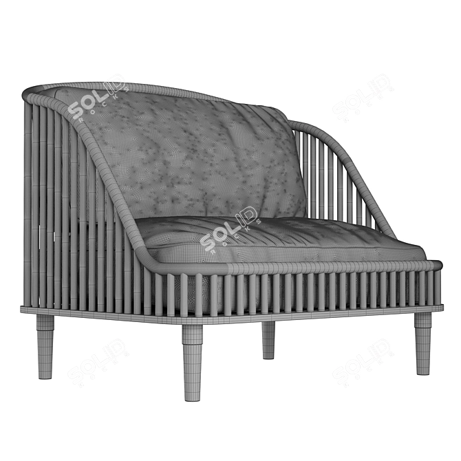 Modern Wood and Fabric Love Seat 3D model image 5