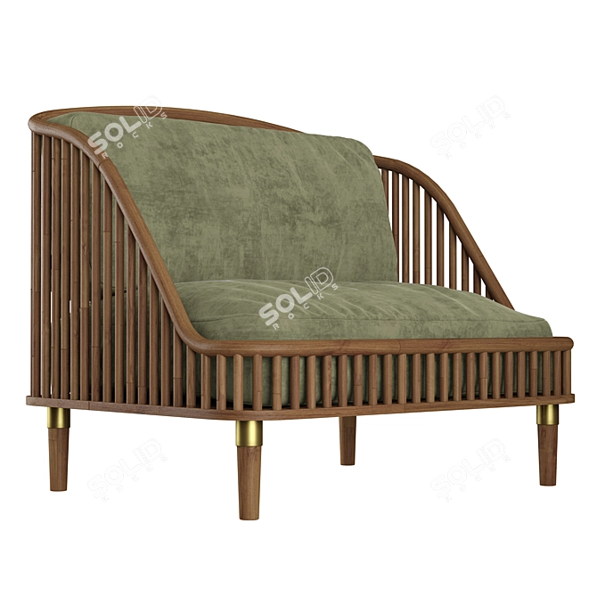Modern Wood and Fabric Love Seat 3D model image 11