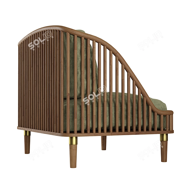 Modern Wood and Fabric Love Seat 3D model image 12