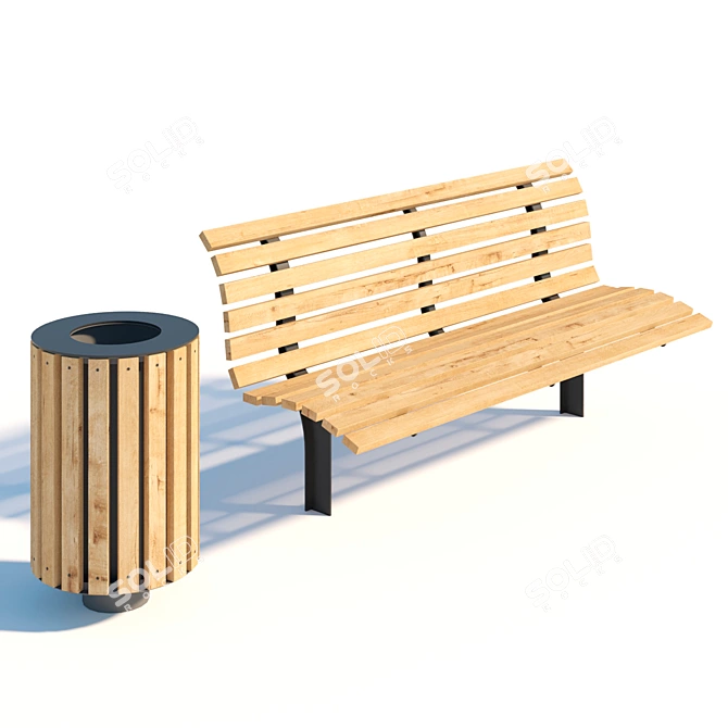Elegant Park Set: Bench & Urn 3D model image 1