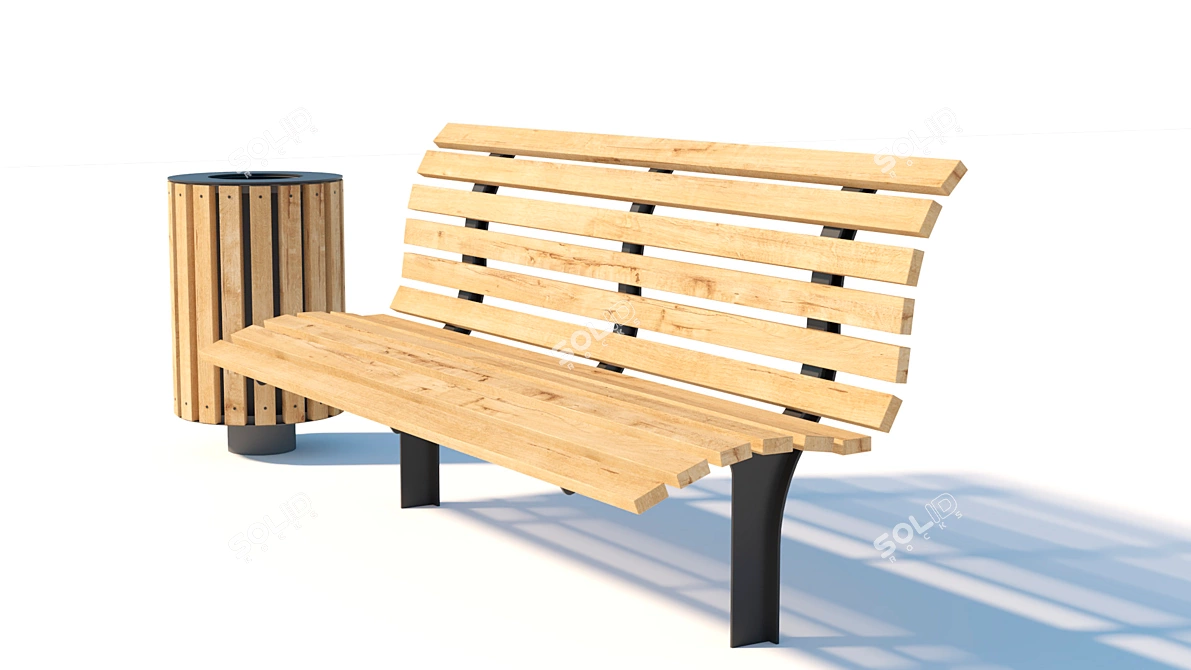 Elegant Park Set: Bench & Urn 3D model image 2
