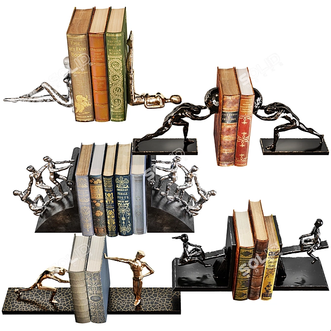 Sleek Metal Bookends Set 3D model image 2