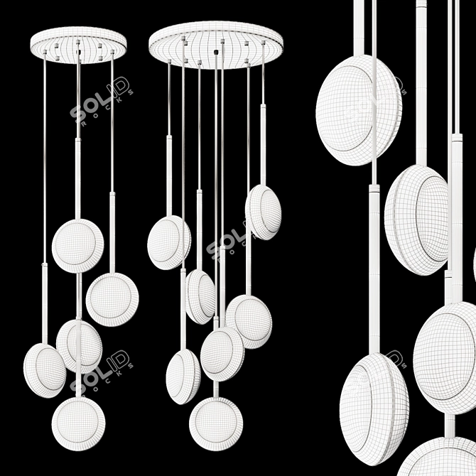 Golden Rim Chandelier with Disc Pendants 3D model image 2