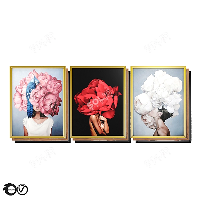 Flower Head Woman Art Framed 3D model image 1