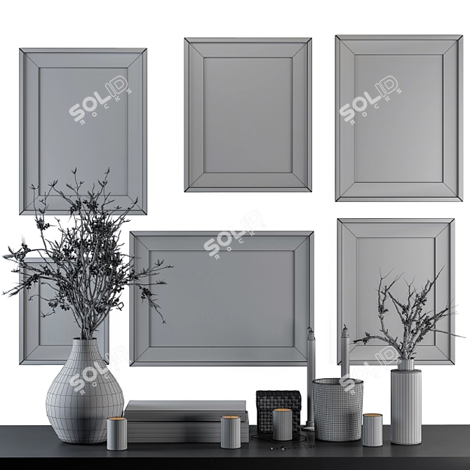 boho chic white cream frames dried plants 3D model image 4