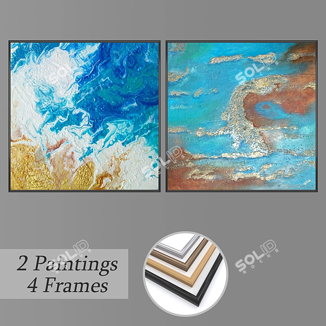 Stylish Wall Paintings Set 3D model image 1