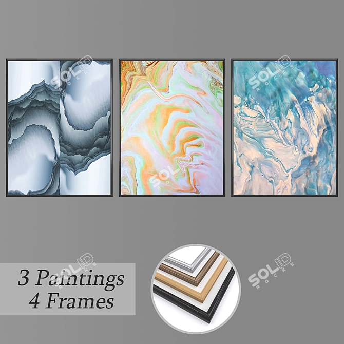 Elegant 3-Piece Wall Art Set 3D model image 1