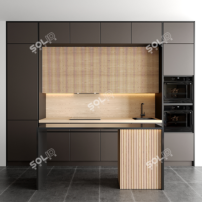 Modular Kitchen with Editable Modules 3D model image 1