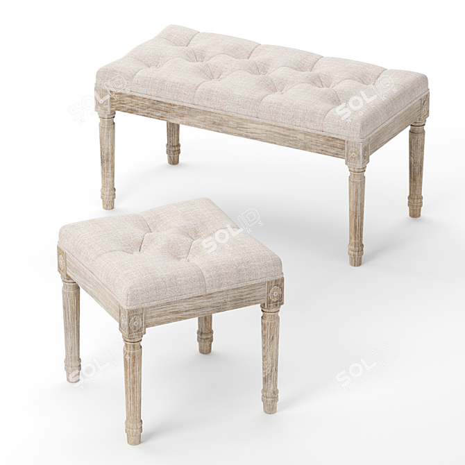 Elegant Grey Linen Bench 3D model image 1