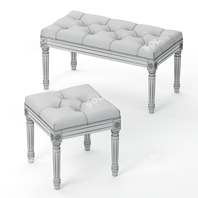 Elegant Grey Linen Bench 3D model image 2