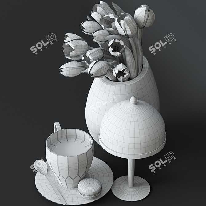 Morning Delights: Coffee, Macarons & Blooms 3D model image 4