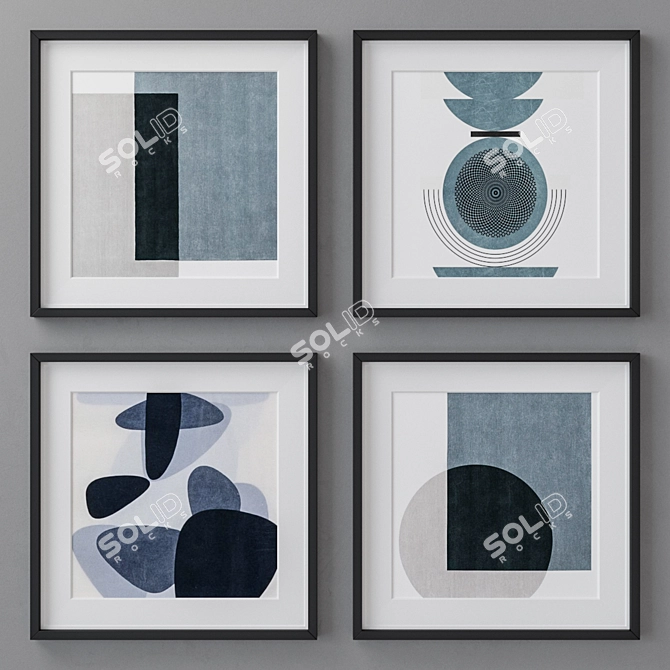 4-Piece Abstract Square Photo Frames Set 3D model image 1