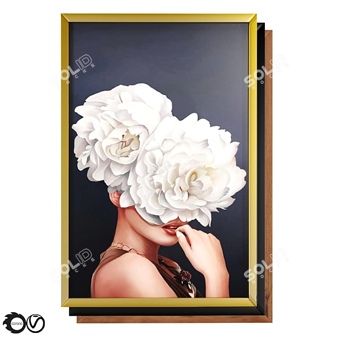 Art Line Flower Head Woman Framed Paintings 3D model image 1