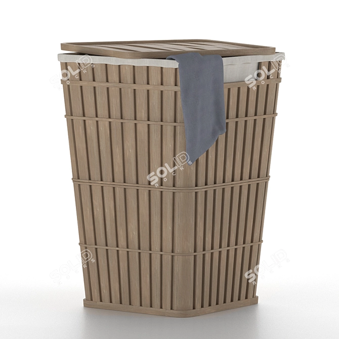 Wooden Texture Laundry Basket Model 3D model image 1