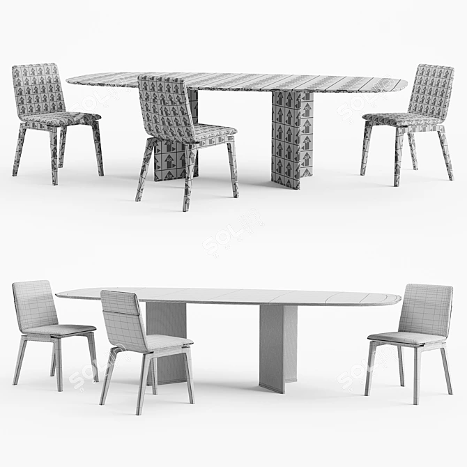 Elegant Marlon Chair and Wings Table Set 3D model image 5