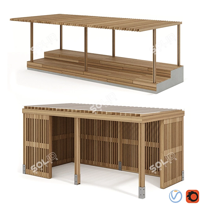 Elegant Wooden Veranda and Canopy with Stands 3D model image 1
