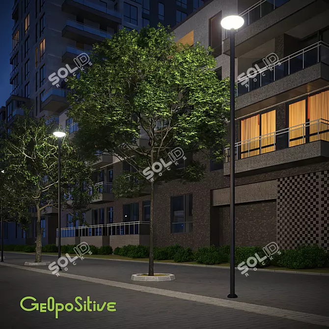 Modern City Street and Park Luminaire 3D model image 2