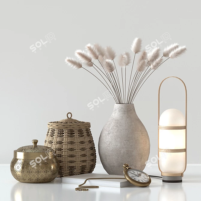 Rattan Basket Decor Set 3D model image 1