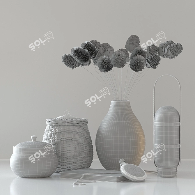 Rattan Basket Decor Set 3D model image 4