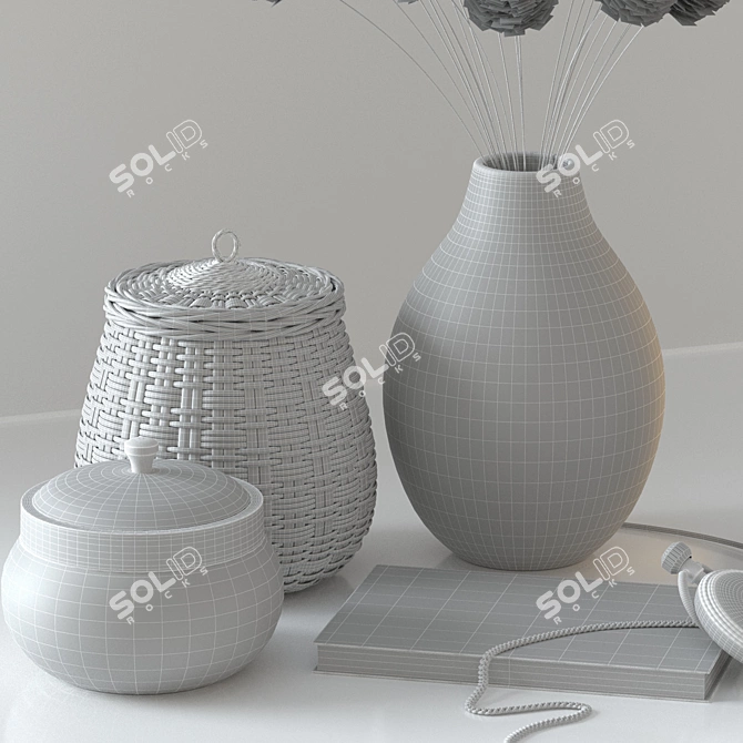 Rattan Basket Decor Set 3D model image 5