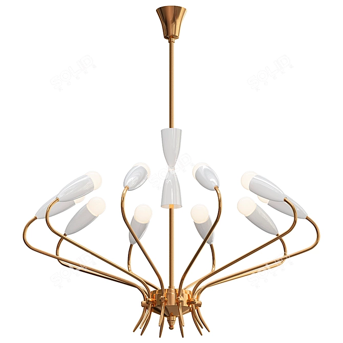 Vintage Italian Brass Chandelier 3D model image 1