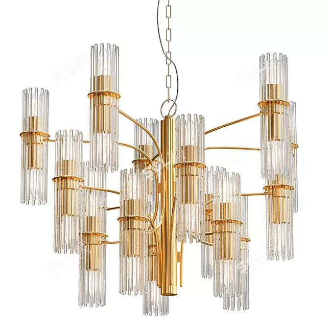 Mid-Century Brass Chandelier: Timeless Elegance 3D model image 1