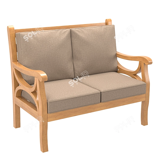 Rustic Wooden Outdoor Sofa 3D model image 1