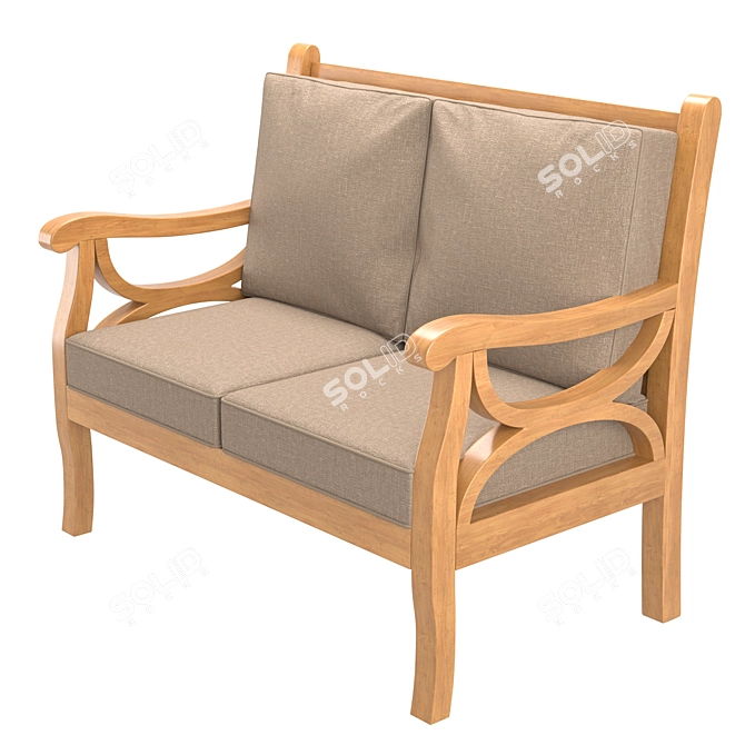 Rustic Wooden Outdoor Sofa 3D model image 2