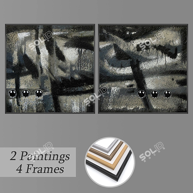 Stylish Wall Paintings Set 3D model image 1