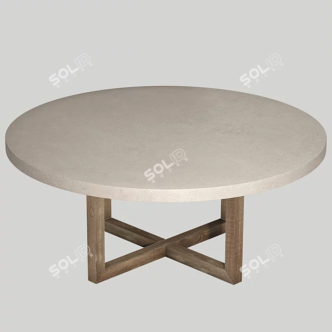 Rustic Concrete & Reclaimed Pine Dining Table 3D model image 1