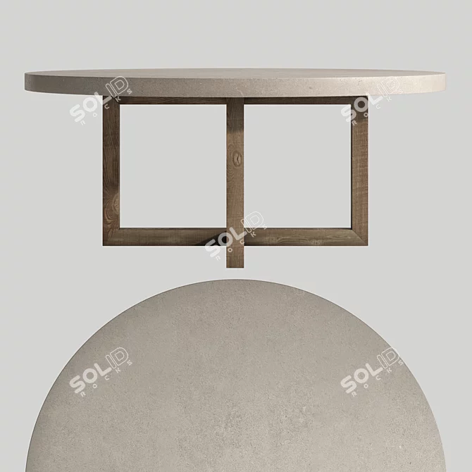 Rustic Concrete & Reclaimed Pine Dining Table 3D model image 2