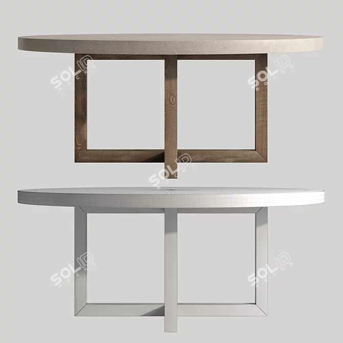 Rustic Concrete & Reclaimed Pine Dining Table 3D model image 3